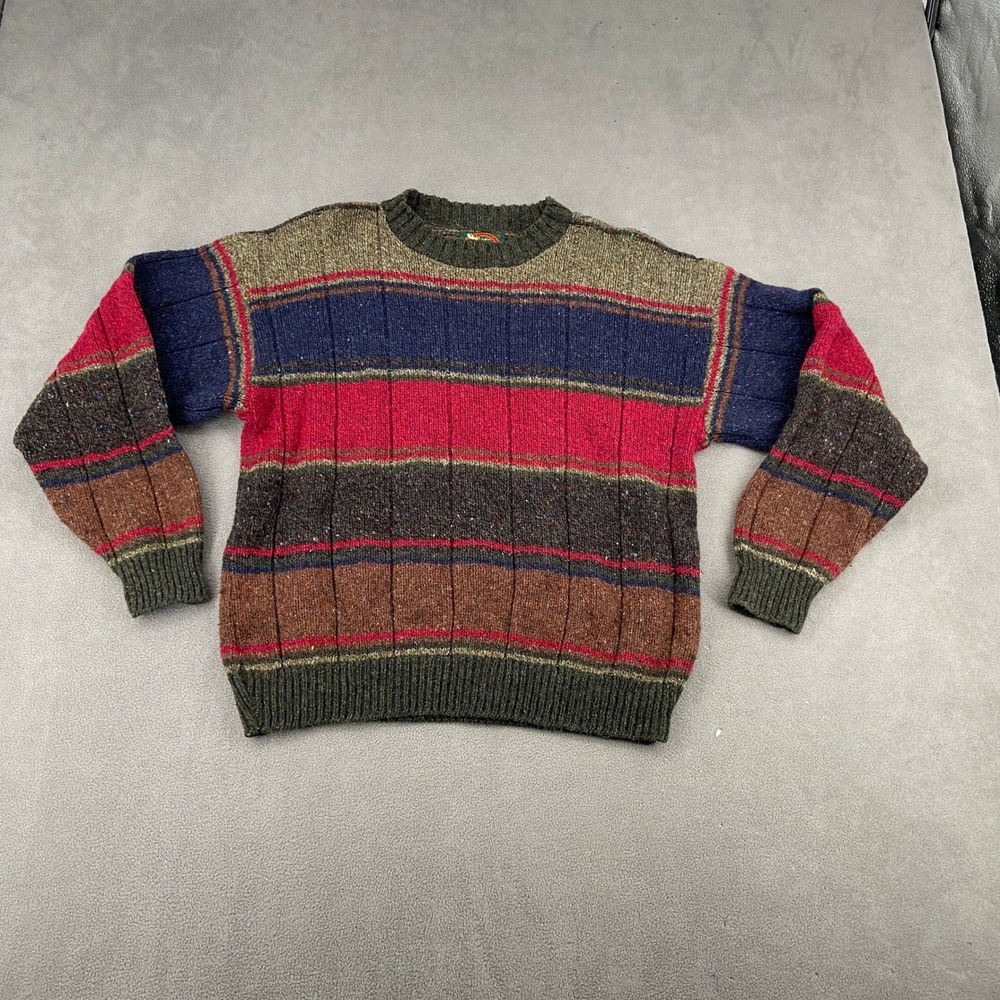Vintage Alps Sz Large Wool Blend Striped Crewneck Sweater Made in USA Multicolor
